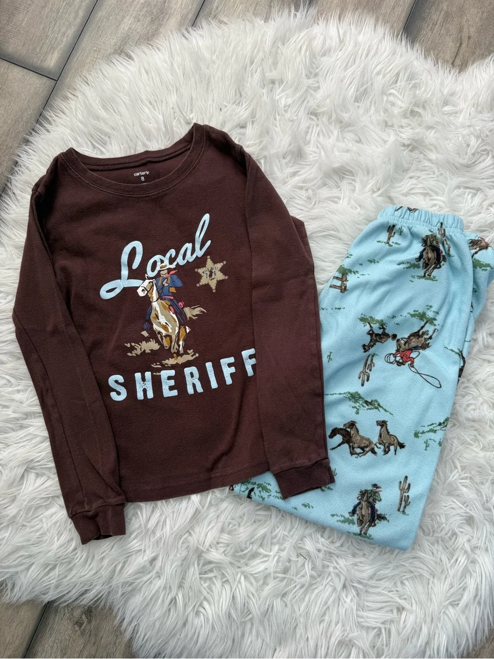 Carter’s 8 Cowboy Local Sheriff Western Pajama Set - Brown & Light Blue